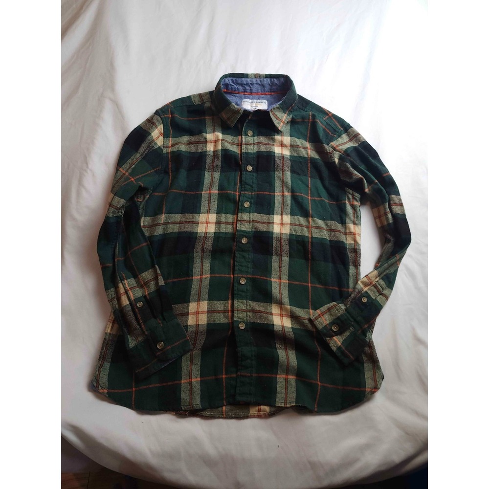 Hudson & Barrow Flannel Shirt Mens M Green Plaid‎ Outdoor Gorpcore Layering